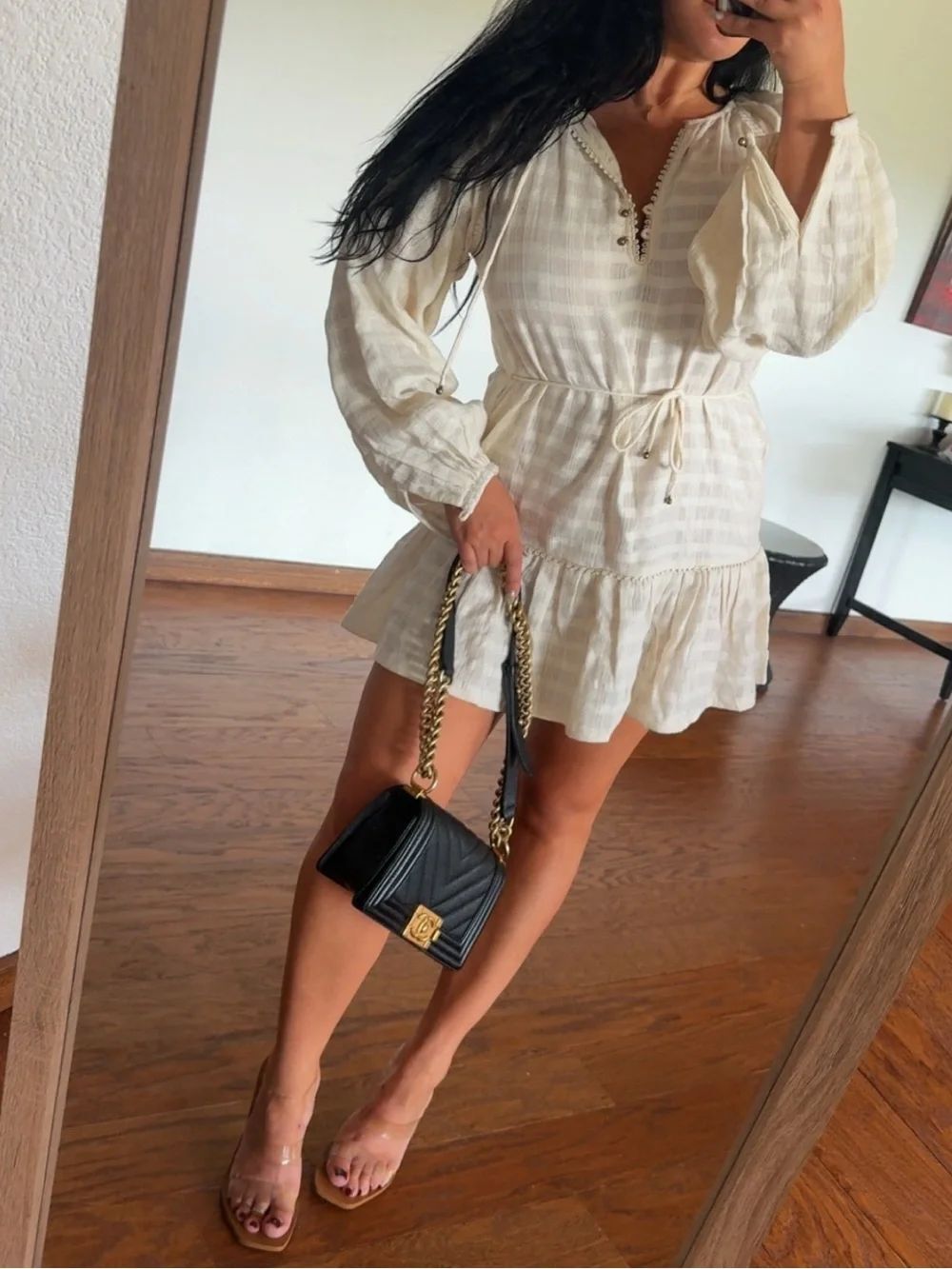 Women's Cream Long-Sleeve Mini Dress